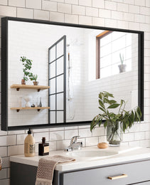 40x30 Inch Glossy Black Bathroom Mirror Wall Rectangular Vanity Mirror