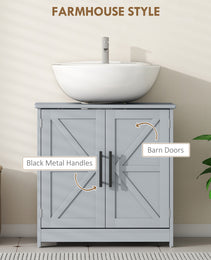 Farmhouse Pedestal Sink Storage Cabinet, Bathroom Sink Cabinet with 2 Barn Doors and Adjustable Shelf, Dark Gray
