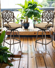 2pcs Bronze Color, Beige Cushion, Cast Aluminum Bar Stool