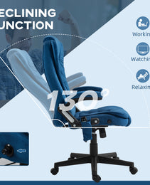 6 Point Executive Office Chair with Heat, Velvet High Back Vibrating Massage Office Chair, Drak Blue