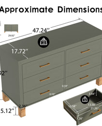 6-Drawer Double Dresser In Olive, Modern Storage Cabinet With Metal Handles & Solid Wood Legs, Dresser Drawer Organizer For Kids Bedroom, Heavy-Duty Wooden Dresser With Pre-Installed