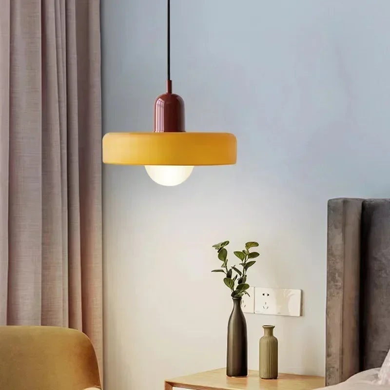 Modern Nordic Glass Pendant Light with LED Macaron Color Chandelier for Dining Room Bedroom Kitchen Hanging Lamp