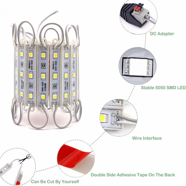 LED Waterproof Module Light, One Board With 60 Lights And 10ft White Light