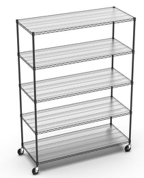 5 Tier 7500lbs Heavy Duty Adjustable Storage Rack Metal Shelf Wire Shelving Unit With Wheels & Shelf Liners - 82H X 60 L X 24 D - Black