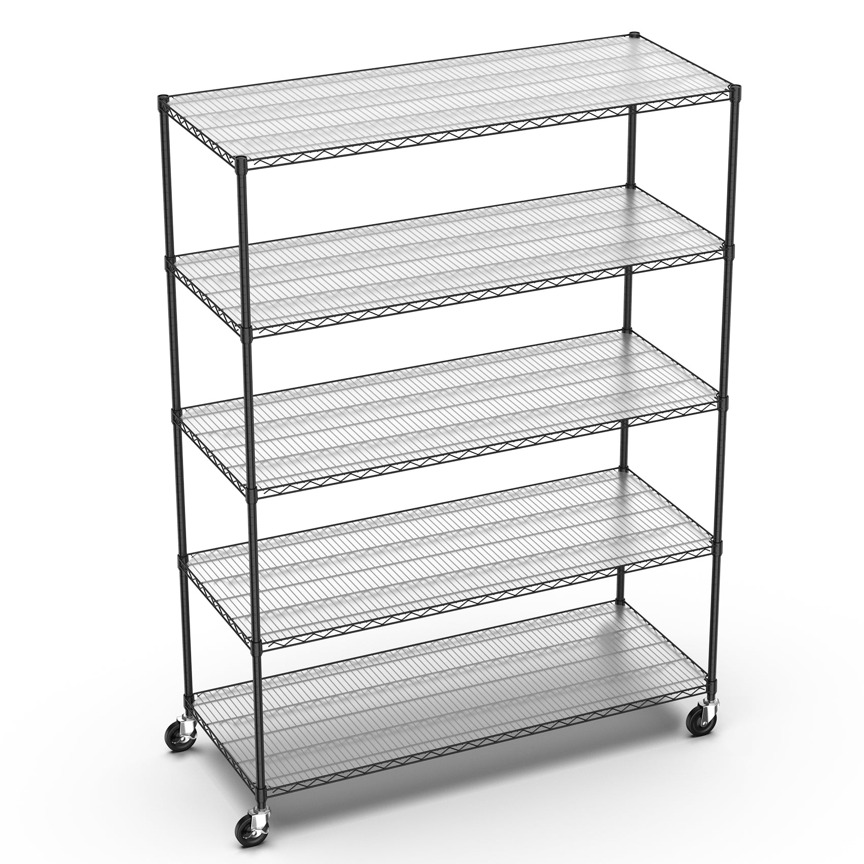 5 Tier 7500lbs Heavy Duty Adjustable Storage Rack Metal Shelf Wire Shelving Unit With Wheels & Shelf Liners - 82H X 60 L X 24 D - Black