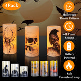 3 Pack Halloween Flameless Candle Lamp With Timer Setting Battery Operated Warm Orange Light Candles For Halloween Party Decoration - CJDS - FC