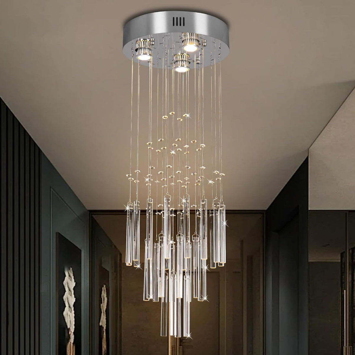 11.8 in Small Crystal Chandelier, 33.5 in High Ceiling Light