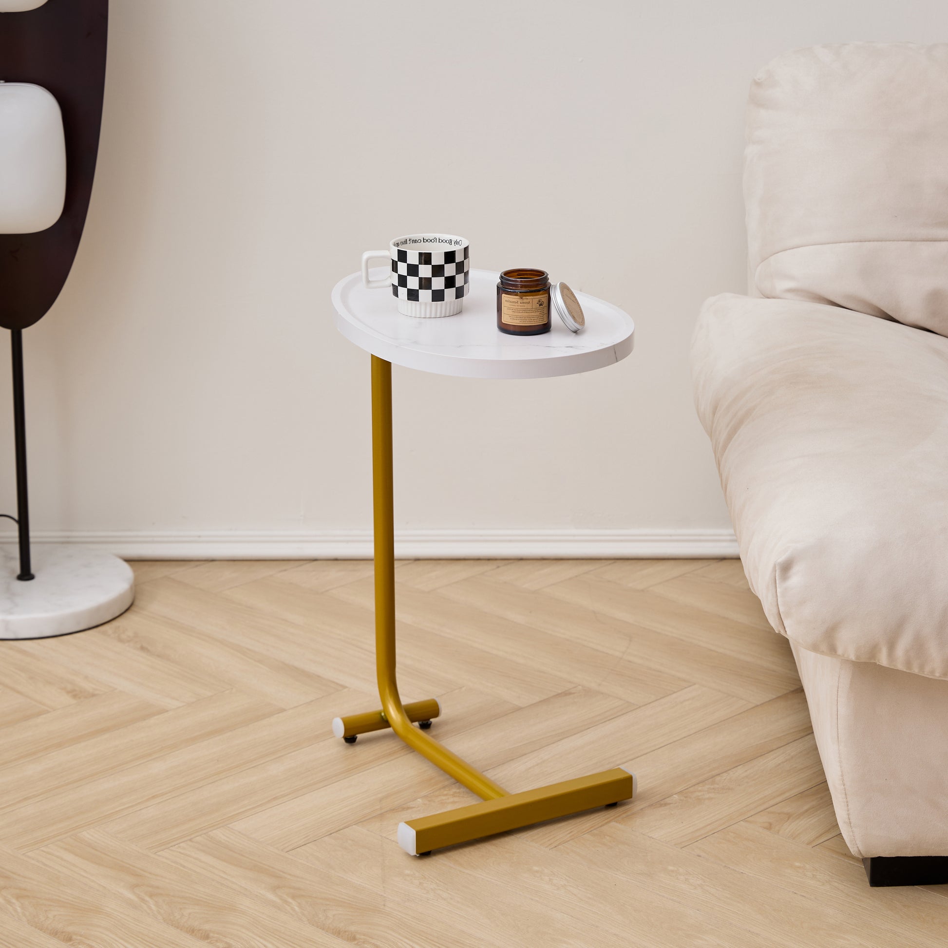 2-pieces White C-shaped Side Table, C Shaped End Table, Side Table For Couch And Bed, Small Side Table For Small Spaces