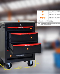 4 Drawers Multifunctional Tool Cart With Wheels,Metal Rolling Tool Cart Storage For Garage Workshop Warehouse Repair Shop--With Stainless Steel Roof- BLACK RED