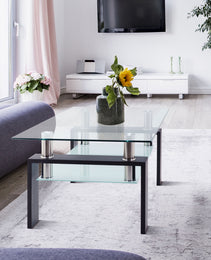Rectangle Glass Coffee Table, Clear Coffee Table, Modern Side Center Tables For Living Room, Living Room Furniture