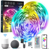 KEXU Wifi Smart LED Strip Lights - Voice Control RGB Ambient Colored LED Strip Lighting, Alexa & Google Assistant Compatible, Music Sync, Remote-Controlled Indoor House Decor Lights for Dorm Room, Living Room