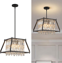 Modern Foyer Chandelier, Gold Crystal Chandelier Entryway Pendant Light Fixture, Square Adjustable Height Chandeliers for Kitchen Island, L15.74'' X H9.84''