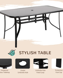 8 Pieces Patio Furniture Set with 9Ft Patio Umbrella, Outdoor Dining Table and Chairs, Black