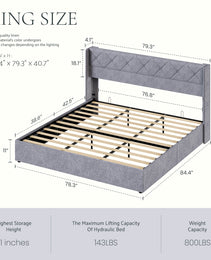 Large-sized Lifting Storage Bed, Soft-padded Platform Bed Frame, Headboard With Backrest, Hydraulic Lifting Storage Bed