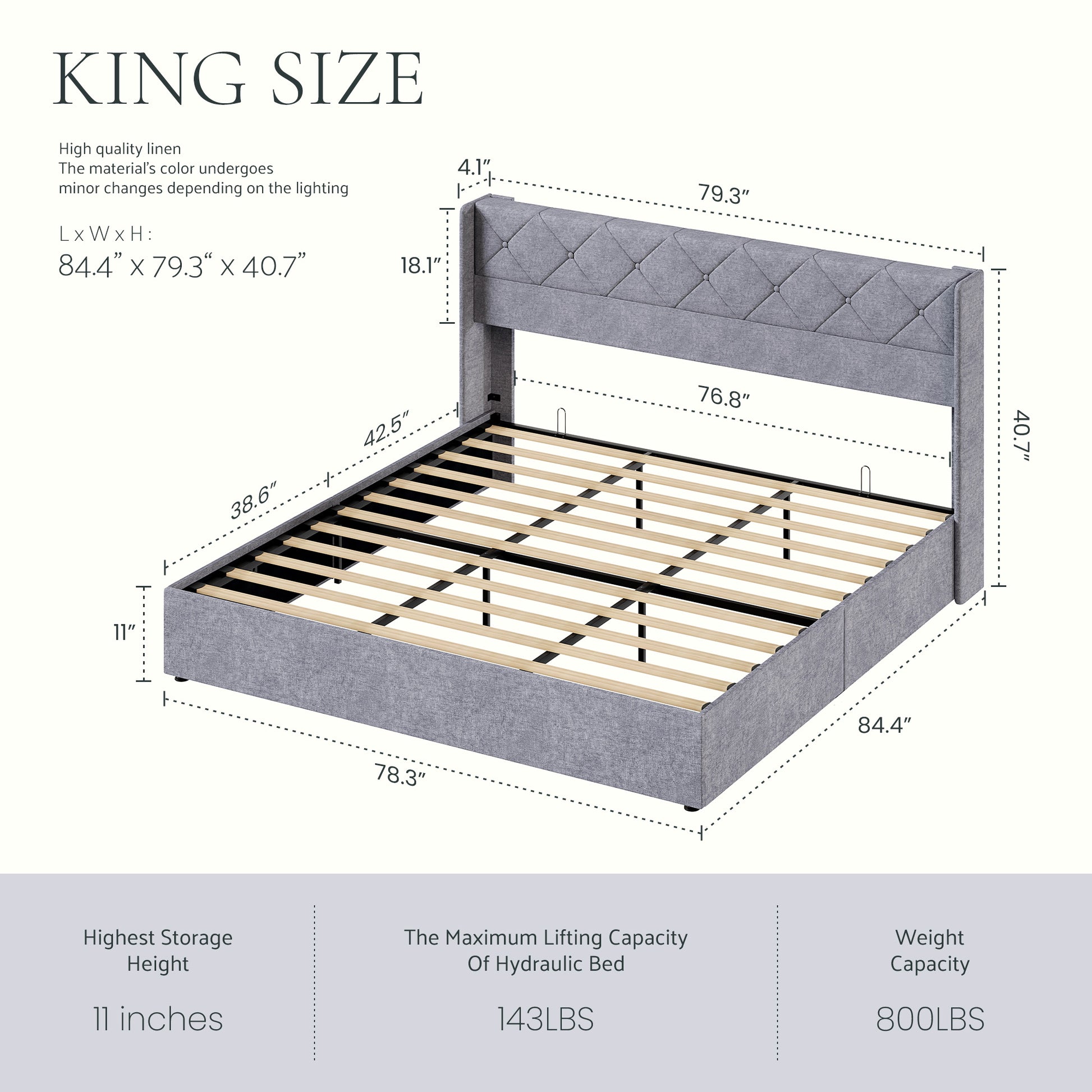 Large-sized Lifting Storage Bed, Soft-padded Platform Bed Frame, Headboard With Backrest, Hydraulic Lifting Storage Bed