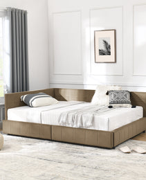 Full Size Storage Upholstered Tufted Bed Frame, Sofa Bed Frame With Comfortable Backrest And Armrests, Full Size Bed For Bedroom, Living Room,Velvet, BROWN 80.5x59x29.5