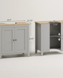 Bathroom Vanities, Pedestal Sink Cabinet with U-Shaped Cut-out and Adjustable Shelf, Gray