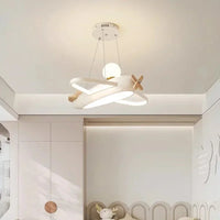 Cartoon Airplane Ceiling Chandelier Solid Wood Light for Children's Room Boy Room Decor Minimalist Bedroom Hanging Chandelier