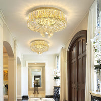 23.6" Modern Crystal Chandeliers LED Dimmable Flush Mount Ceiling Chandeliers for Living Room Entrance Foyer Bedroom Silver