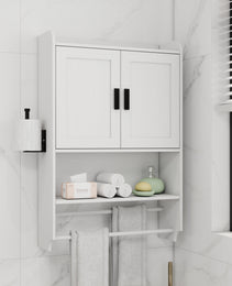Bathroom Wall Cabinet With Doors,Adjustable Shelf,Towel Bar And Paper Holder, Over The Toilet Storage Cabinet, Medicine Cabinet For Bathroom-White