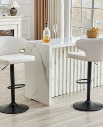 Modern Rotating Adjustable Bar Chair, PU Leather Belt Backrest Swivel Chair, Suitable For Kitchen Bar Counter And Dining Room, Adjustable Height, Capable Of Bearing 300 Pounds  White -2 Pieces