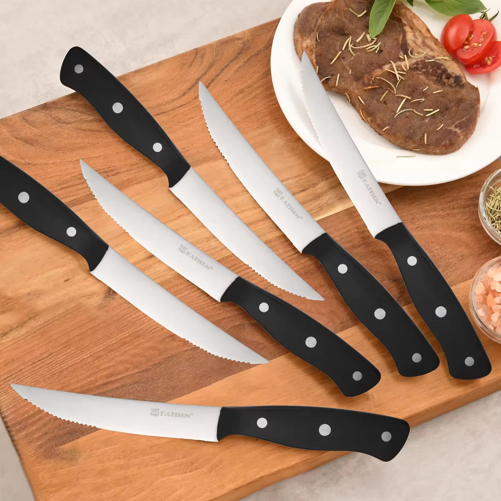 8-Piece 4.5-Inch Steak Knife Set, Carbon Steel Double Bevel, With Eco-Friendly POM Handles And Gift Box