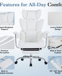 Large-sized High-back Office Chair - 350 Pounds, Anti-scratch PU Leather Executive Office Desk Chair, With Footrest, Reclining Computer Chair