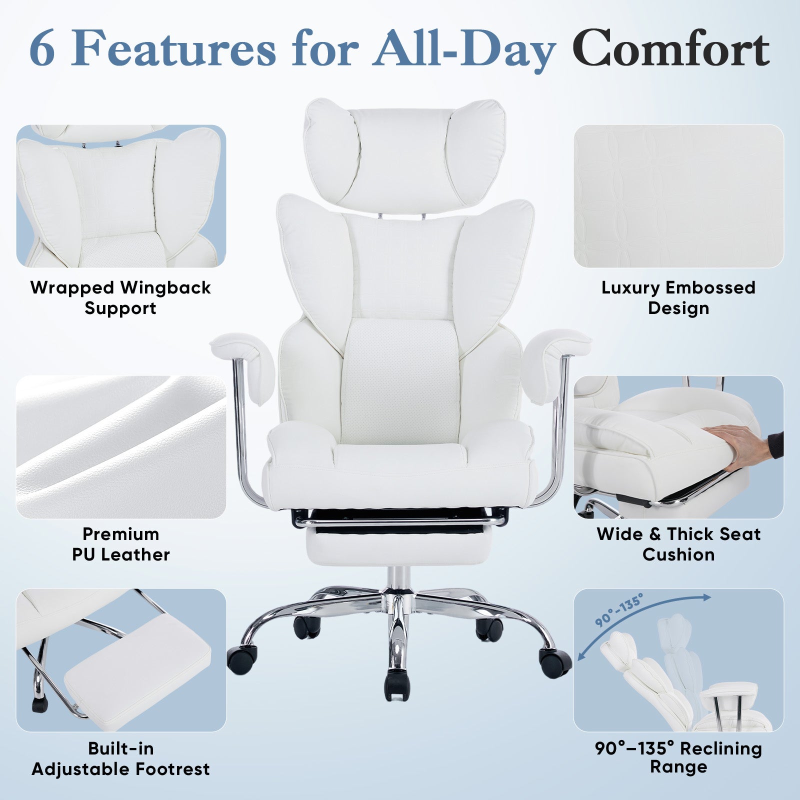 Large-sized High-back Office Chair - 350 Pounds, Anti-scratch PU Leather Executive Office Desk Chair, With Footrest, Reclining Computer Chair
