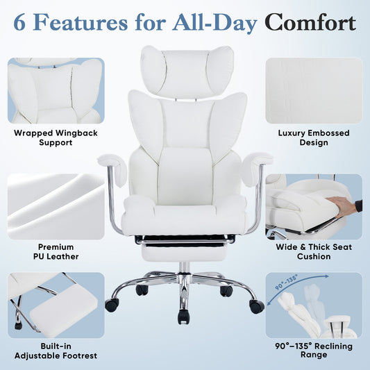 Large-sized High-back Office Chair - 350 Pounds, Anti-scratch PU Leather Executive Office Desk Chair, With Footrest, Reclining Computer Chair