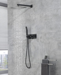 Brass Matte Black Shower Faucet With Shower System, 10 Inch Shower Head And Handheld Spray Bathroom Deluxe Faucet Combination