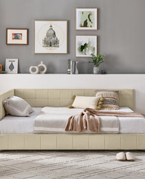 Full Size Upholstered Tufted  Bed Frame, Sofa Bed Frame With Comfortable Backrest And Armrests, Full Size Bed For Bedroom, Living Room,Velvet, NEW BEIGE 80.5x59x30.5