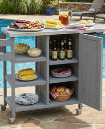 Foldable Outdoor Kitchen Island Patio Kitchen Island Outdoor Kitchen Cart Portable Prep Station With Lockable Wheels, Storage Cabinet And Towel Rack For Patio And Outdoor, Grey