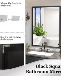 40x30 Inch Glossy Black Bathroom Mirror Wall Rectangular Vanity Mirror