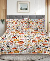 3pcs Pumpkin Autumn Leaves Design Quilt Set All Seasons Bedding Quilt Bed Set With 2 Pillowcases For Kids Teens Adults Bedroom