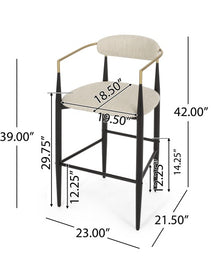 Barstools Set Of 2, Counter Height Upholstered Bar Stools With Back For Kitchen Island, Beige Faux PU Leather Seating Black Iron Legs 260LBS Weight Capacity