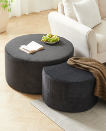 Nesting Coffee Table Set Of 2,Upholstered Round Coffee Tables Set Of 2 For Living Room, Modern Foam Round Coffee Table Side Table End Table Ottoman, No Assembly