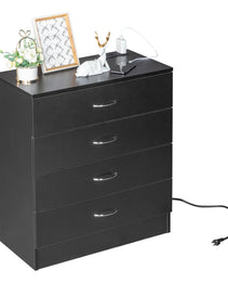 4 Drawer Chest  2 USB    2 Sockets  Nightstand Black
