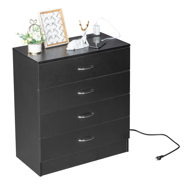 4 Drawer Chest  2 USB    2 Sockets  Nightstand Black