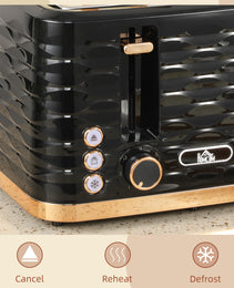Modern Black 4-Slice Toaster – 1600W Ripple Textured Station with 7 Browning Levels & High-Lift Lever
