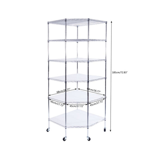 Six-layer Polygonal Home Shelving Unit - Corner Storage Rack 680x680xH1800 - Silver Color