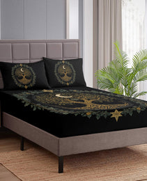 3pcs Tree Of Life Minimalist Comfort Series Bed Fitted Sheet And Two Pillowcases Bedding For All Seasons Use