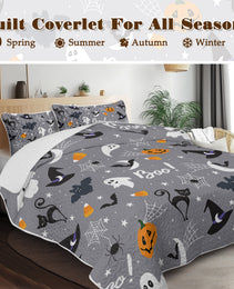 3pcs Halloween Pumpkin Set Comforter Set For Girls Boys Women, Soft Lightweight Halloween Bedding Set 1 Coverlet And 2 Pillowcases