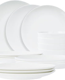 Jasmine Bone China Dinnerware Set, 16 Pieces, Service For 4, White Plates, Dishes, Bowls Set, Microwave And Dishwasher Safe