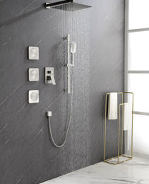 Shower System With Shower Head, Hand Shower, Slide Bar, Sprayer, Shower Arm, Hose, Valve Trim And Lever Handle