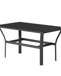 Outdoor Coffee Table with Slatted Tabletop, All-Weather Rectangle Metal Patio Coffee Table for Garden, Black