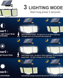 1,2 Pack Solar Lights Outdoor 348 LED Motion Sensor Lights With Remote Control  3 Head Waterproof