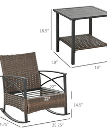3 Piece Rocking Patio Wicker Set, Outdoor Rocking Chairs, Patio Coffee Set For Garden, Family Use, Dark Blue