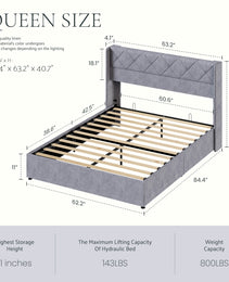 Large-sized Lifting Storage Bed, Soft-padded Platform Bed Frame, Headboard With Backrest, Hydraulic Lifting Storage Bed