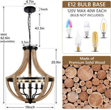 Solid Wood Modern Chandelier For Dining Room, Living Room, Kitchen, Island, Bedroom, Foyer, Height Adjustable, Brown Unavailable Platforms- CJDS