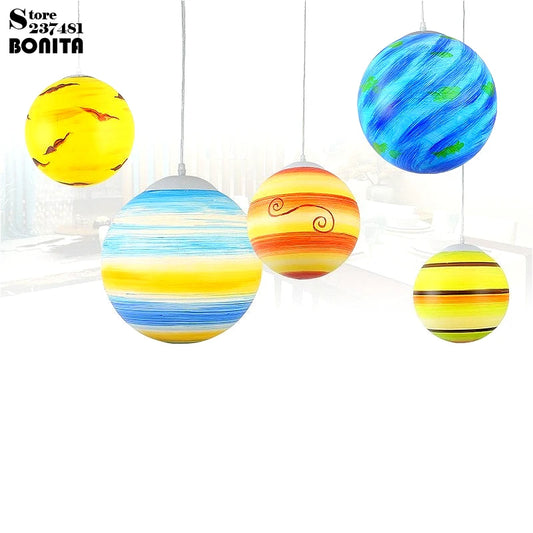 Solar System Planets Painted Chandelier, Creative Star Pendant Lamp for For Kindergarten Kids Room Theme Restaurant Mall Event